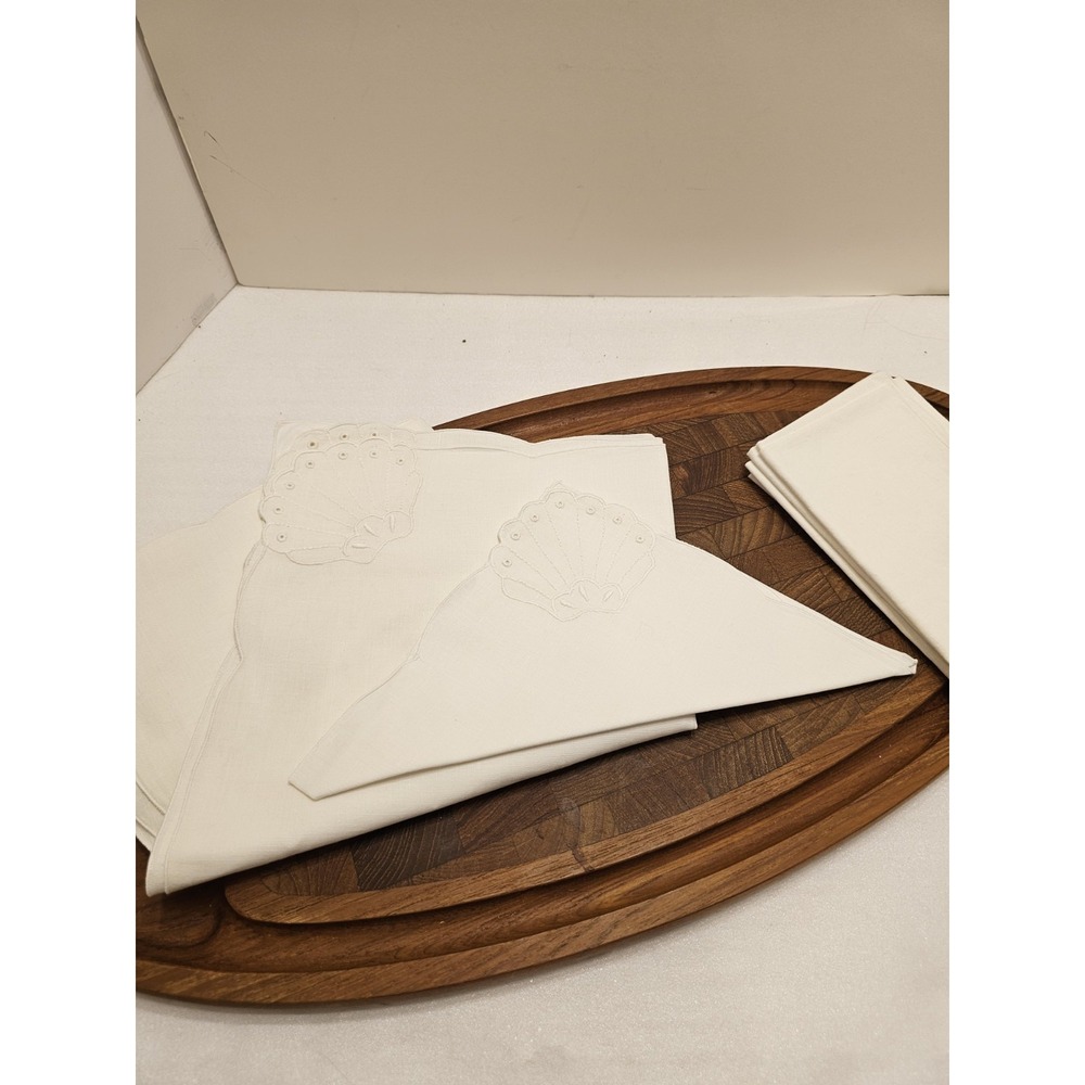 Irish Linen 8 Placemats & 8 Napkins Boutross Madeira Shell Set Hand Embroidery - Picture 6 of 14